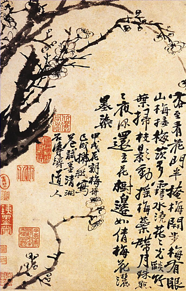 Shitao prunus en fleur 1694 Art chinois traditionnel Peintures à l'huile